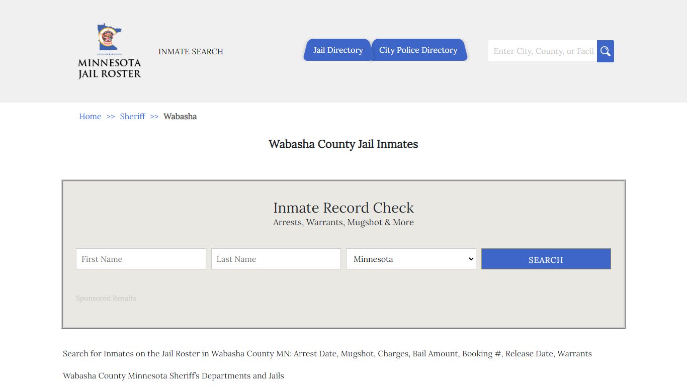 Wabasha County Jail Inmates | Jail Roster Search
